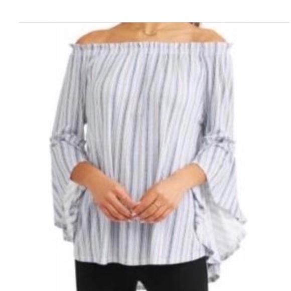 Time and Tru Tops - Time and Tru Off Shoulder Bell Nautical Stripe